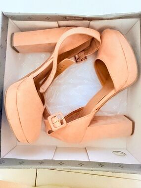 Sun + Stone Blush Platform Block Heel Sandals with Ankle Strap